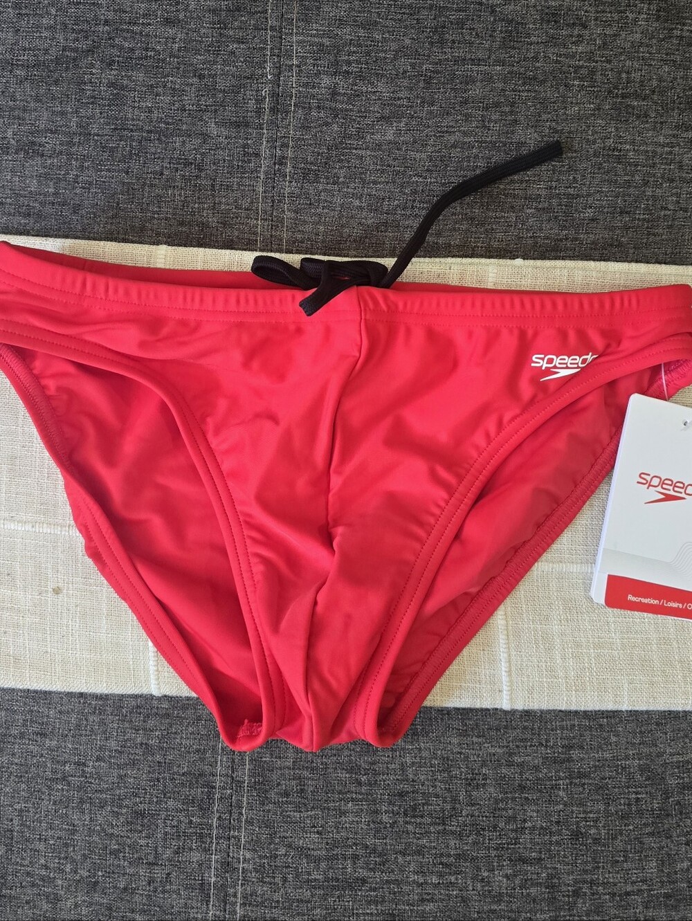 Speedo Men's Bright Red Swim Brief with Black Drawstring